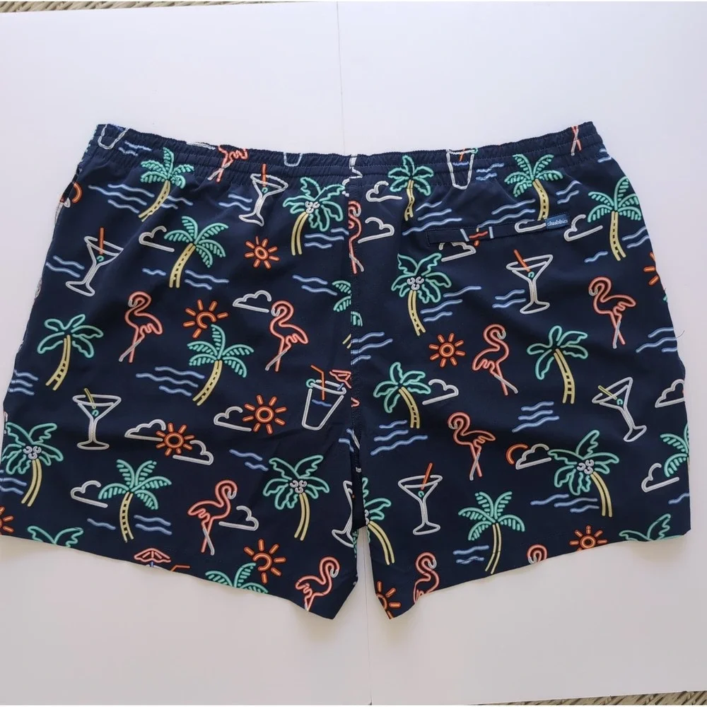 Chubbies The Neon Lights Swim Trunks Mens 3XL Navy Flamingo Palm Tree Stretch